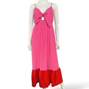 Pink and Red Bow Maxi Dress